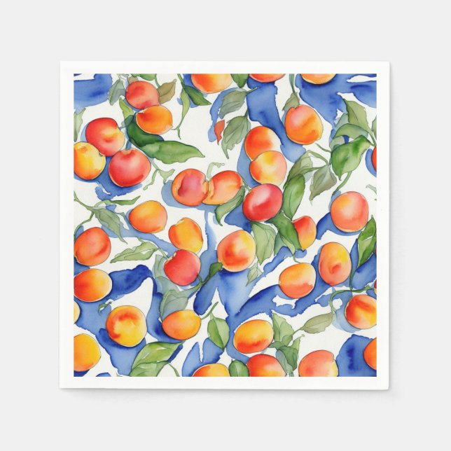 Artsy Summer Apricots Fruits Watercolor Pattern Napkins (Front)
