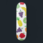 Artsy Summer Colorful Acrylic Fruit Pattern Skateboard<br><div class="desc">This artsy and unique pattern is perfect for the summer season. It depicts a bright and vibrant colorful acrylic painted fruit pattern including pears, apples, bananas, oranges, grapes, and kiwi on top of a simple white background. It's modern, cool, and a playful foodie print. ***IMPORTANT DESIGN NOTE: For any custom...</div>