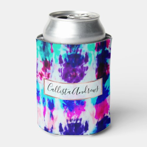 Artsy Summer Pink Blue Colorful Tie Dye Pattern Can Cooler