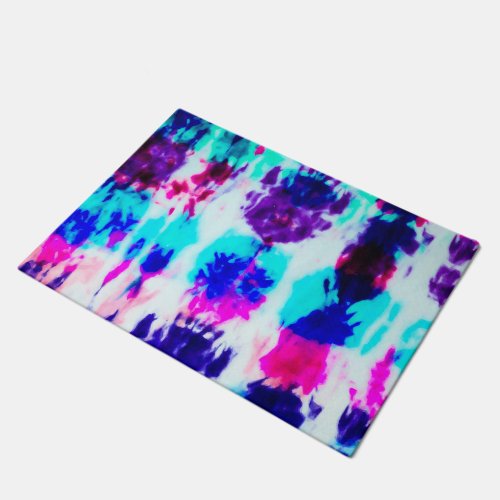 Artsy Summer Pink Blue Colorful Tie Dye Pattern Doormat