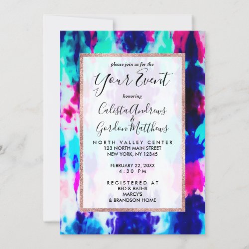 Artsy Summer Pink Blue Colorful Tie Dye Pattern Invitation