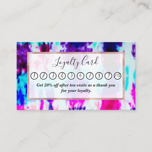 Artsy Summer Pink Blue Colorful Tie Dye Pattern Loyalty Card