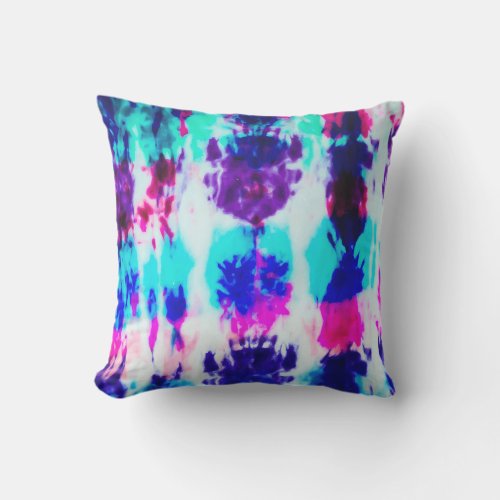 Artsy Summer Pink Blue Colorful Tie Dye Pattern Outdoor Pillow