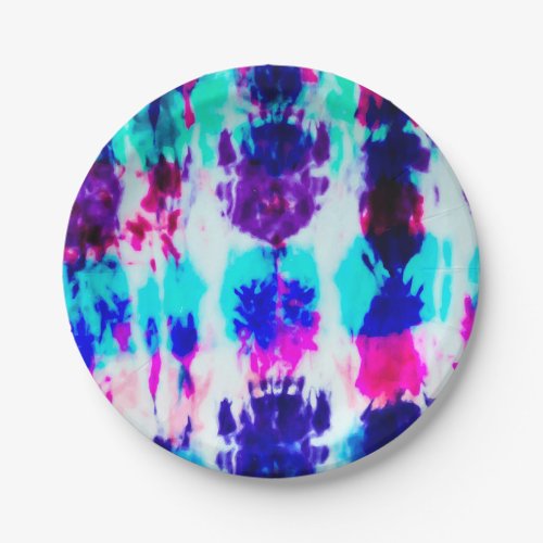 Artsy Summer Pink Blue Colorful Tie Dye Pattern Paper Plates