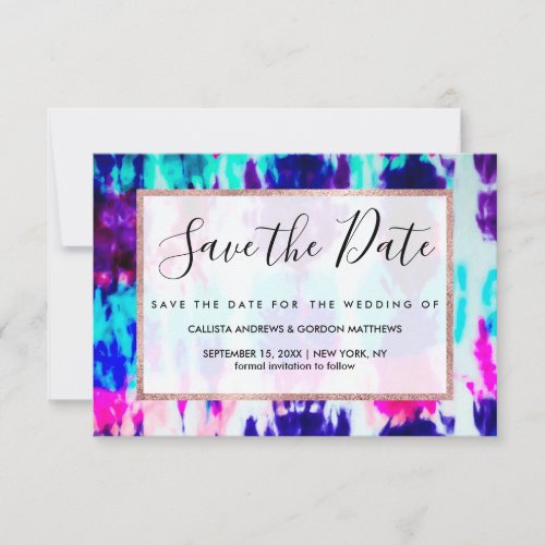 Artsy Summer Pink Blue Colorful Tie Dye Pattern Save The Date