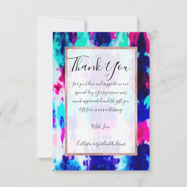 Artsy Summer Pink Blue Colorful Tie Dye Pattern Thank You Card (Front)