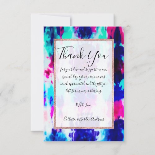 Artsy Summer Pink Blue Colorful Tie Dye Pattern Thank You Card
