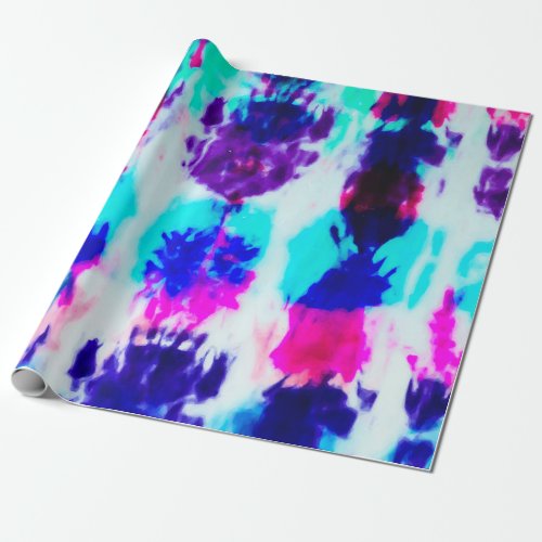 Artsy Summer Pink Blue Colorful Tie Dye Pattern Wrapping Paper