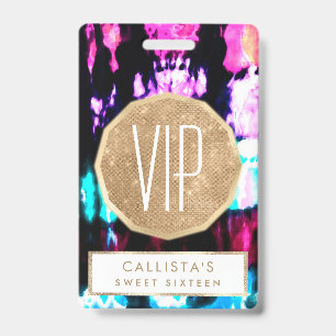 Artsy Summer Teal Black Colorful Tie Dye Pattern Badge