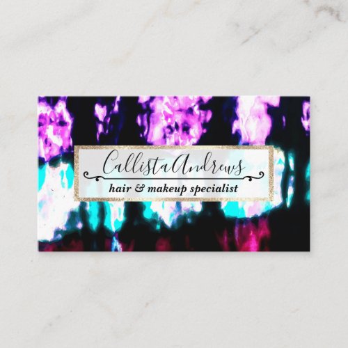 Artsy Summer Teal Black Colorful Tie Dye Pattern Business Card