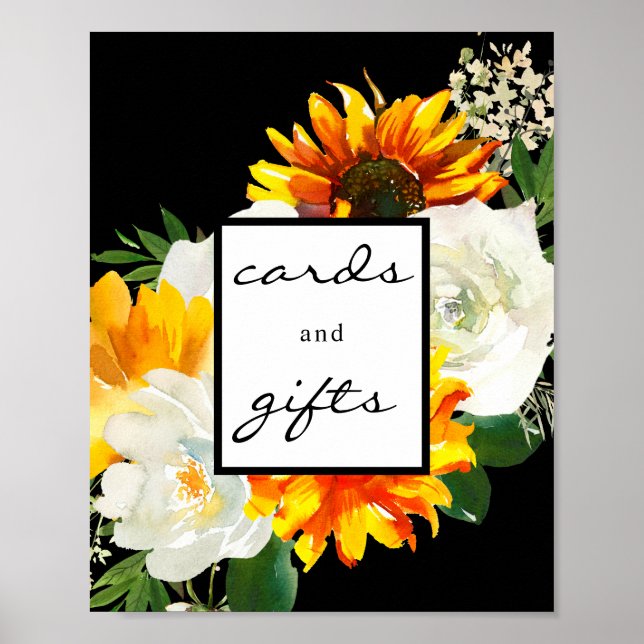 Artsy Sunflower Floral Cards & Gifts Sign Black (Front)