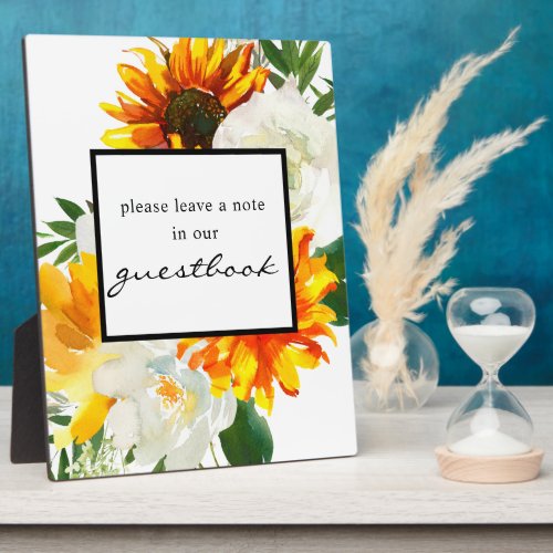 Artsy Sunflower Floral Guestbook Sign Easel Plaque