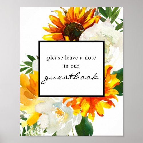 Artsy Sunflower Floral Guestbook Sign Poster