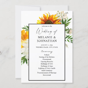 Artsy Sunflower Floral Wedding Ceremony Program 2