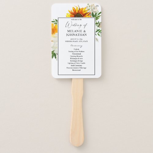 Artsy Sunflower Floral Wedding Ceremony Program 2 Hand Fan