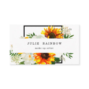 Artsy Sunflower Floral - White 2 Business Card