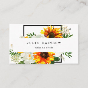 Artsy Sunflower Floral - White 2 Business Card