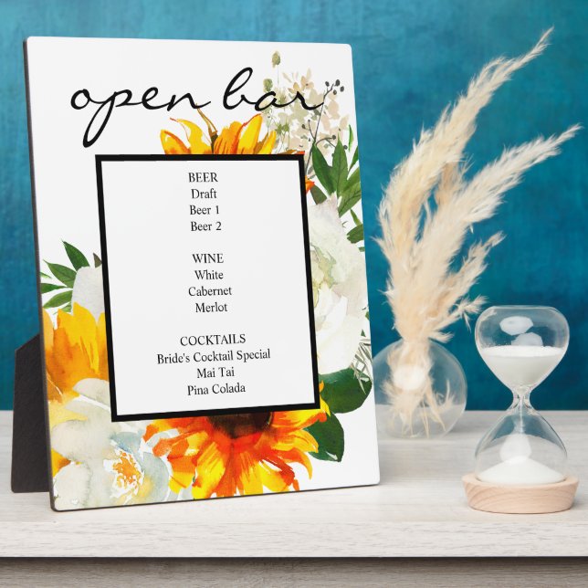 Artsy Sunflower White Floral Bar Sign Easel Plaque (Side)