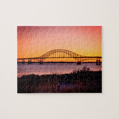 Artsy Sunset at the Beach and Robert Moses Bridge Jigsaw Puzzle