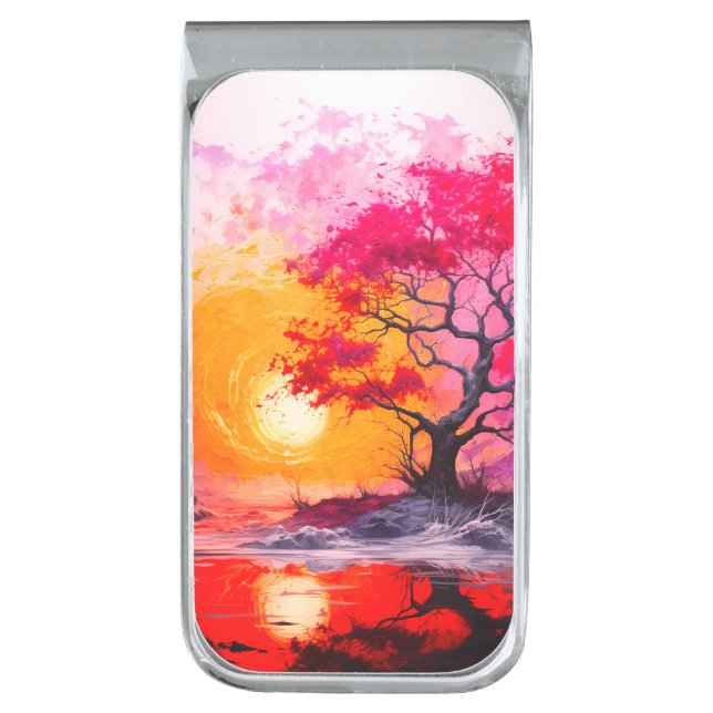 Artsy Sunset Silver Finish Money Clip (Front Vertical)