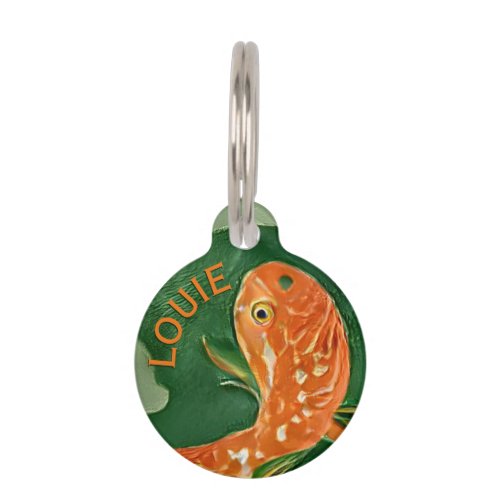 Artsy Swimming Goldfish Orange Fish Green Cat Name Pet ID Tag