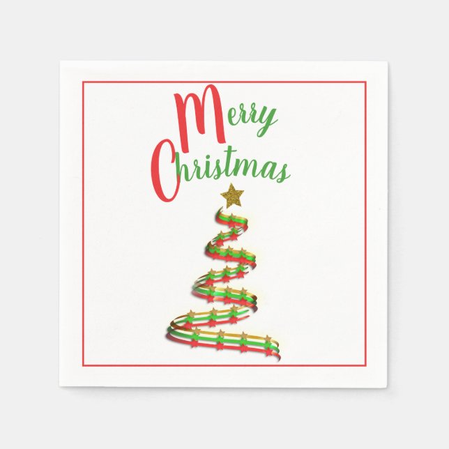 Artsy Swish Red, Green, and Gold Christmas Tree Napkins (Front)