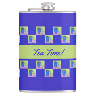 Artsy Tea Time Green/Blue Repeating Design Flask