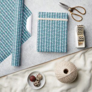 Artsy Teal Blue Green White Zigzag Stripes Art Wrapping Paper