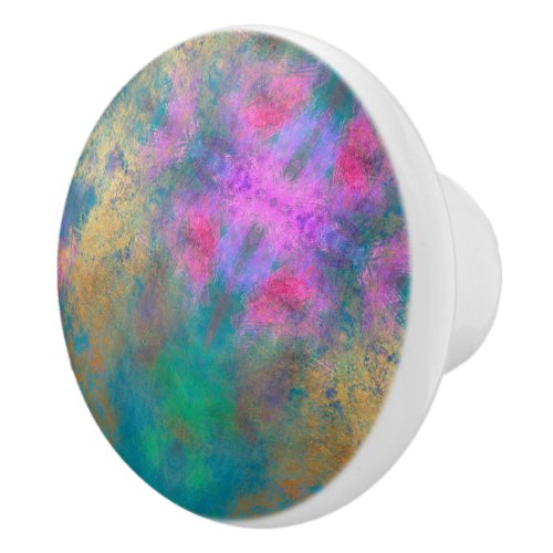 Artsy teal pink green faux golden pattern  ceramic knob