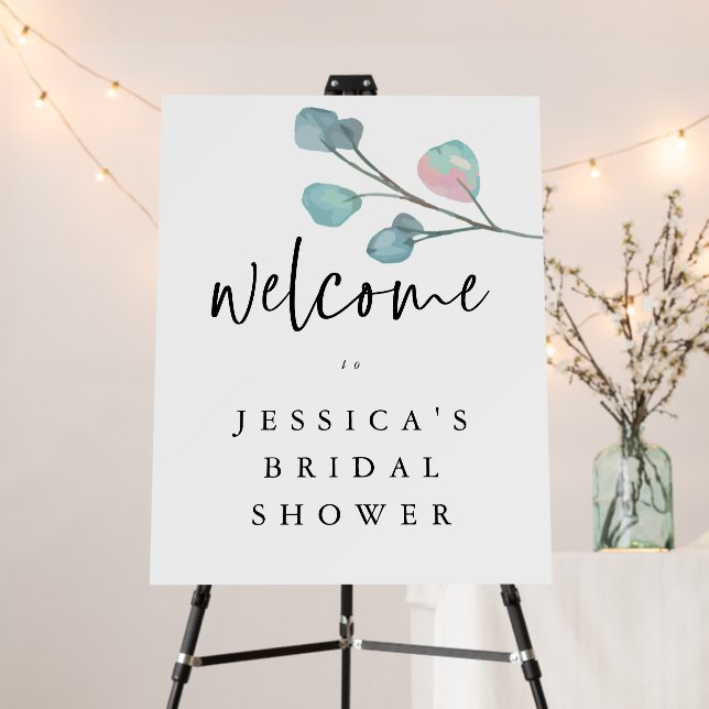 Artsy Teal Pink Leaves Welcome to Bridal Shower Foam Board (In Situ (Stand))