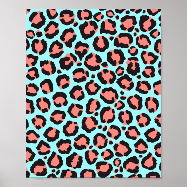 Artsy Trendy Coral Mint Teal Leopard Animal Print (Front)
