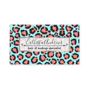 Artsy Trendy Coral Mint Teal Leopard Animal Print Business Card