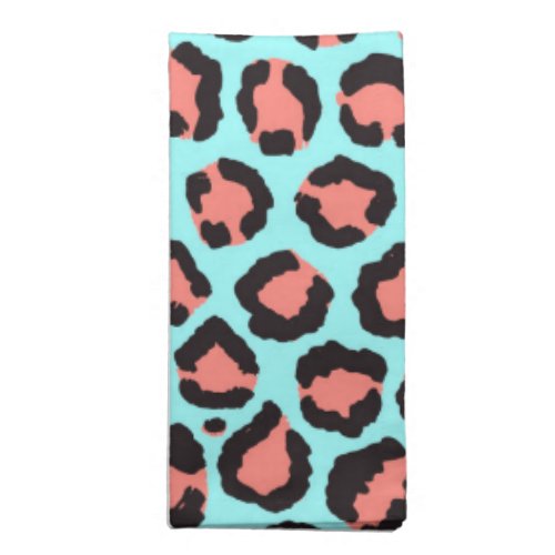 Artsy Trendy Coral Mint Teal Leopard Animal Print Cloth Napkin
