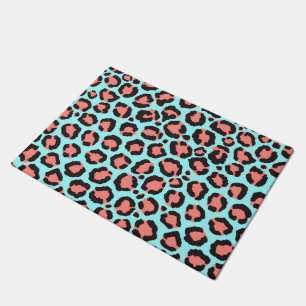 Artsy Trendy Coral Mint Teal Leopard Animal Print Doormat