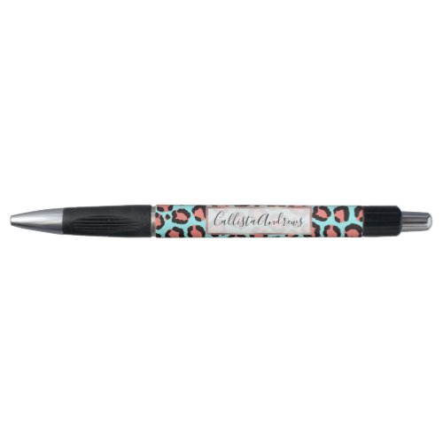 Artsy Trendy Coral Mint Teal Leopard Animal Print Pen