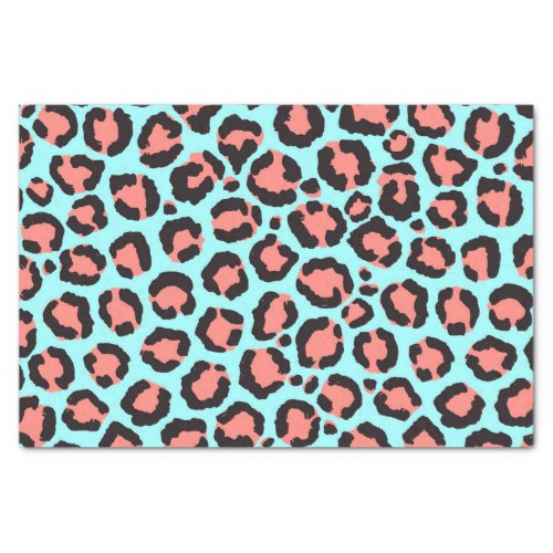 Artsy Trendy Coral Mint Teal Leopard Animal Print Tissue Paper