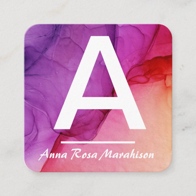 *~* Artsy Trendy INITIAL Abstract QR LOGO PHOTO Square Business Card (Front)