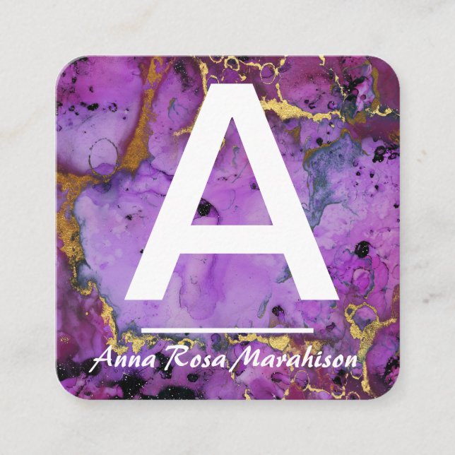 *~* Artsy Trendy INITIAL GOLD QR LOGO PHOTO Square Business Card (Front)