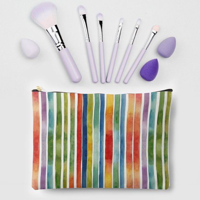 Artsy Trendy Rainbow Colorful Stripe Pattern Accessory Pouch (Creator Uploaded)