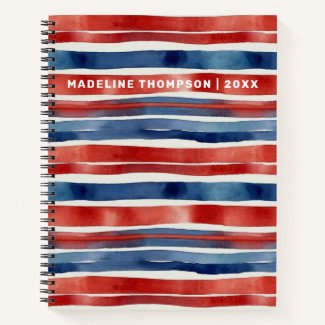 Artsy Trendy Red Blue White Watercolor Striped 
