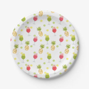 Artsy Tropical Cocktail & Fruit Pattern Paper Plates