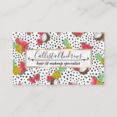 Artsy Tropical Fruit Polka Dots Watercolor Pattern Business Card