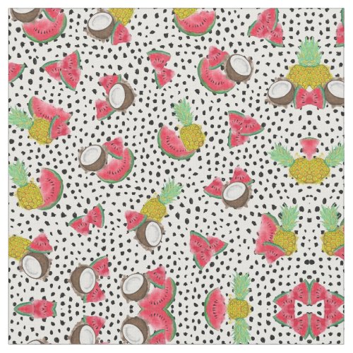 Artsy Tropical Fruit Polka Dots Watercolor Pattern Fabric