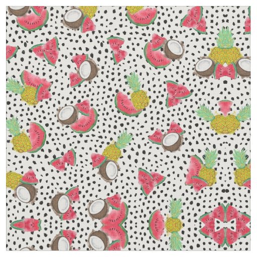 Artsy Tropical Fruit Polka Dots Watercolor Pattern Fabric