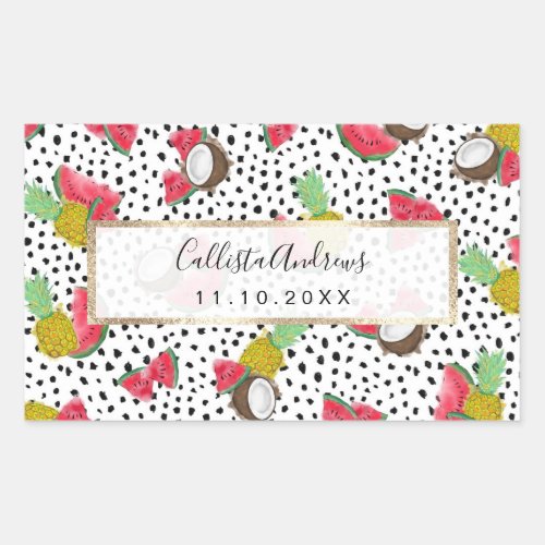 Artsy Tropical Fruit Polka Dots Watercolor Pattern Rectangular Sticker