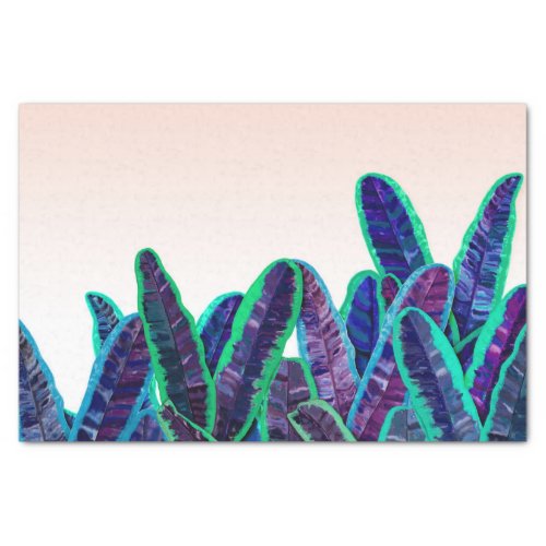 Artsy Tropical Pink Teal Purple Banana Leaves Tissue Paper