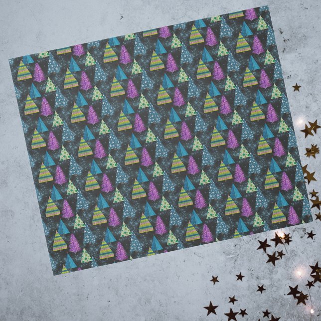 Artsy Turquoise Magenta Teal Lime Christmas Trees Wrapping Paper (Creator Uploaded)
