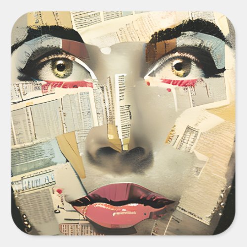 Artsy Unique Digital Art  Pretty Lady Abstract Square Sticker