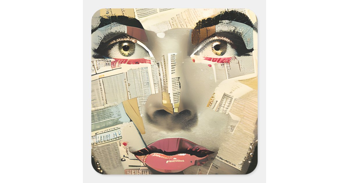 Artsy Unique Digital Art | Pretty Lady Abstract Square Sticker | Zazzle