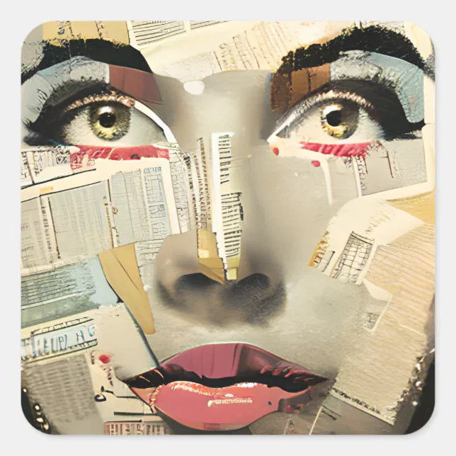 Artsy Unique Digital Art | Pretty Lady Abstract Square Sticker | Zazzle